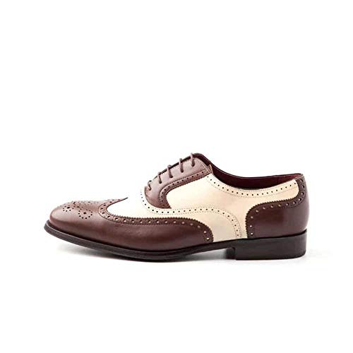Beatnik Shoes Zapato de Cordones en Piel Bicolor Marrón y Beige para Hombre de Estilo Oxford Brogue Beatnik Holmes Brown & Beige, Talla : 42