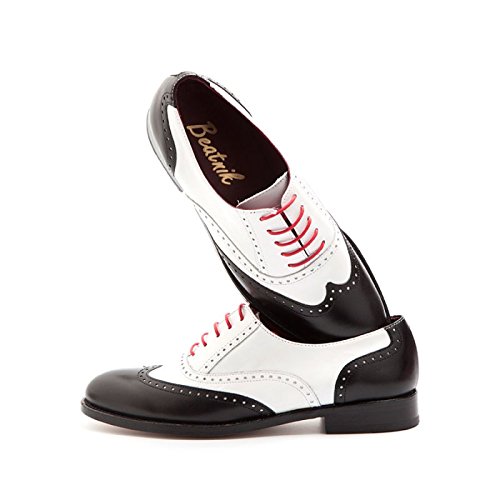 Beatnik Shoes Zapatos de Cordones Oxford de Mujer Bicolores Blanco y Negro en Piel Beatnik Lena Black & White, Talla : 36