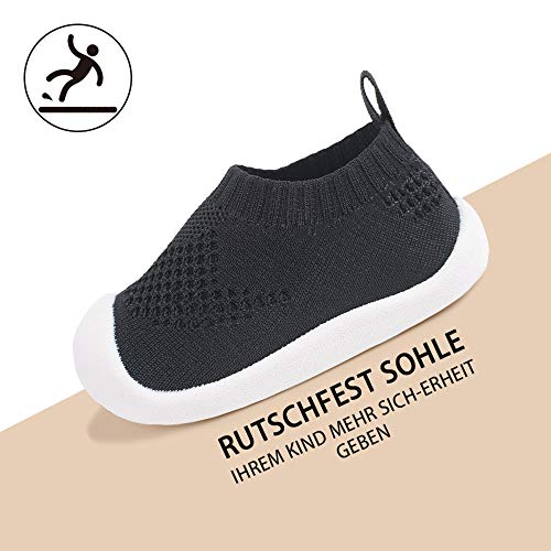 Bebé Primeros Pasos Zapatos 20 Niños Zapatos Niños Niñas Infante Suave Suela Antideslizante Lona TranspirableLigero TPR Material Slip-on Zapatillas Deportivas Outdoor para 1-4 años Bebé Negro