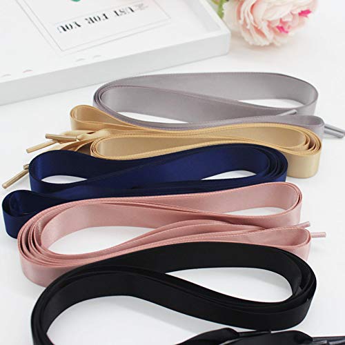 BEIFON 5 Pares 130cm x 1.9cm Cordones de Lazo Raso Zapatillas Cinta Cordones Colores Anchos Planos de Satén de Seda Mujeres y Niñas para Botas Zapatillas Deporte Zapatos de Lona Zapatos Casuales
