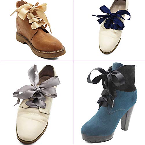 BEIFON 5 Pares 130cm x 1.9cm Cordones de Lazo Raso Zapatillas Cinta Cordones Colores Anchos Planos de Satén de Seda Mujeres y Niñas para Botas Zapatillas Deporte Zapatos de Lona Zapatos Casuales