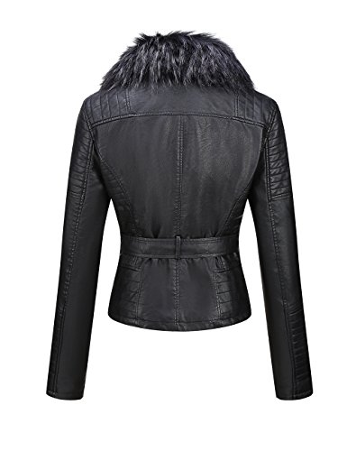 Bellivera Chaqueta Corta de Piel Sintética para Mujeres, Chaqueta de Moto con Cuello Desmontable de Piel Sintética L