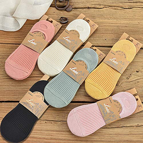 Bestele 6 Pares Calcetines Invisibles Hombre & Mujer, Algodón Transpirable Calcetines Cortos Elástco con Silicona Antideslizante Calcetín para Zapatos de Casuales (6*Colores de Helado, 34-40)