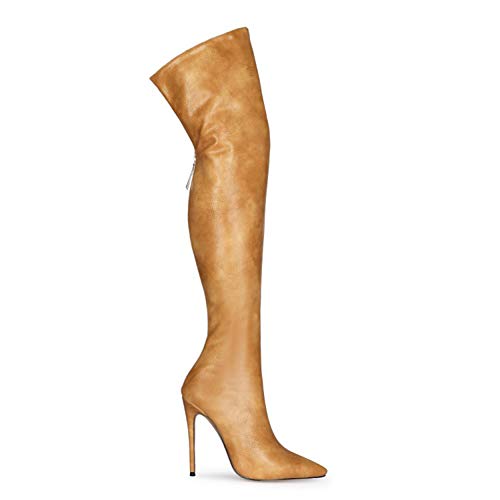 Bewinch Botas Mosqueteras Mujer, Estilete Atractivo del Muslo De Tacón Alto, Además De Terciopelo Interior De La Cremallera De La Manera Botas para La Mascarada, Fiesta, Bar,Camel,EU39