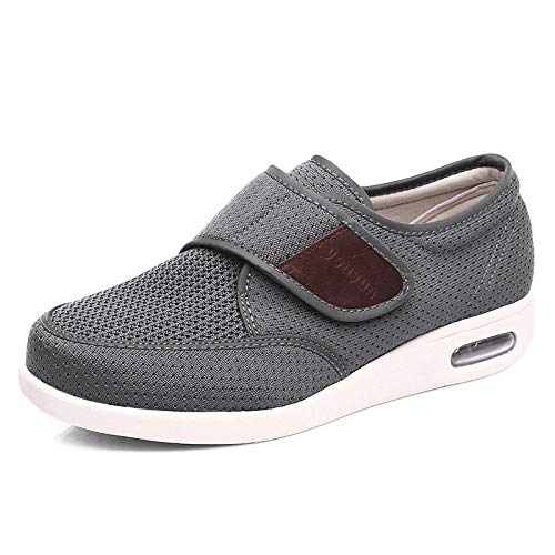 B/H Unisex Punta Abierta Ancho Ajustable,Agregue Fertilizante y ensanche los   Zapatos, Zapatos Anti-hinchazón de Mediana Edad y Ancianos-Gray_46