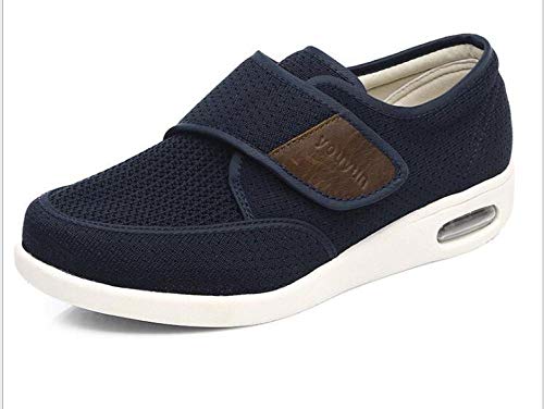 B/H Zapatos DiabéTicos para Hombre Ajustable,Zapatos Deportivos de Verano para Hombre, Zapatos con cojín de Aire Transpirable con Velcro-Blue_46