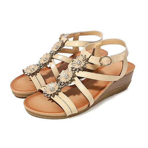 B/H ZapatosDePiscina，Sandaliasdecuñadetallagrandeparamujer,zapatosromanosdediamantesdeimitacióncasuales-Black_36，SandaliasdePuntaDescubiertaChanclas