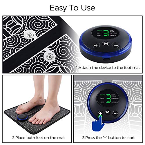 Bino EMS Masajeador eléctrico del pie, masaje del pie para el alivio del alivio del músculo de la sangre, USB portátil recargable