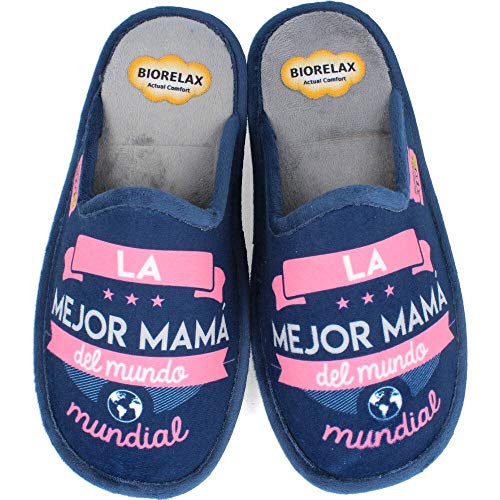 BioRelax - Zapatillas Mujer La Mejor mamá del Mundo - Azul, 39