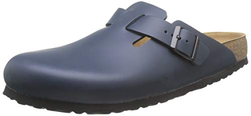 Birkenstock Boston, Zuecos de piel natural Unisex, Azul, 42 EU