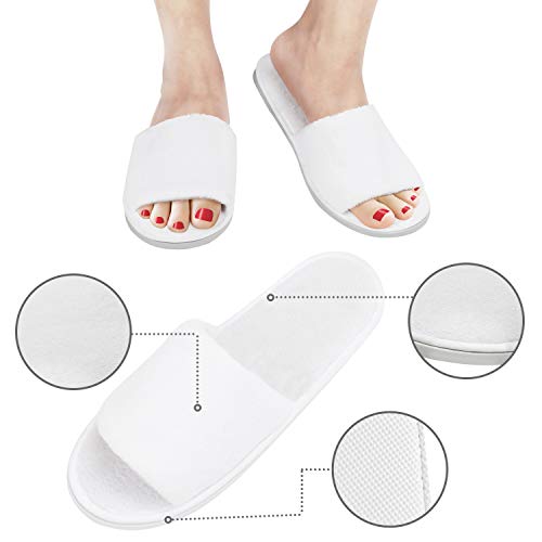 Bizarre.ly Zapatillas SPA Blancas Suaves con Bolsas de Cordel (12 Pares) Pantuflas Invitados Punta Abierta Lavable Reutilizable – Dos Tallas (S, L) Hombres y Mujeres – Baño, Invitados, Hogar, Bodas