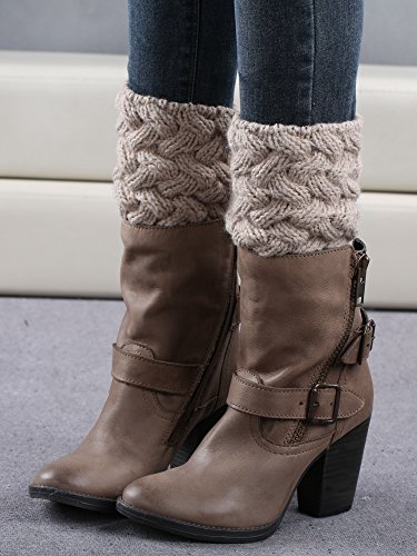 Blulu Calentadores de Pierna de Punto de Mujeres Calcetines de Bota Puños de Punto de Rodillas con Botón y Encaje, 4 Pares
