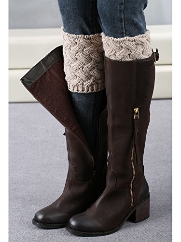 Blulu Calentadores de Pierna de Punto de Mujeres Calcetines de Bota Puños de Punto de Rodillas con Botón y Encaje, 4 Pares