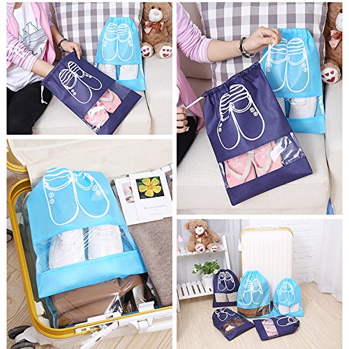 Bolsas para Zapatos,NEWSTYLE 10 Pack Bolsa Impermeable Telas no Tejidas con Ventana Transparente con Dibujar Cadena de Lazo para Botas, Tacón Alto, Zapatos y Sandalias (Azul)