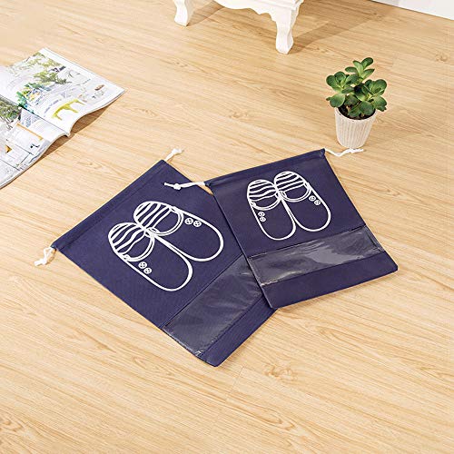 Bolsas para Zapatos,NEWSTYLE 10 Pack Bolsa Impermeable Telas no Tejidas con Ventana Transparente con Dibujar Cadena de Lazo para Botas, Tacón Alto, Zapatos y Sandalias (Azul)