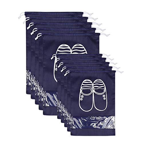 Bolsas para Zapatos,NEWSTYLE 10 Pack Bolsa Impermeable Telas no Tejidas con Ventana Transparente con Dibujar Cadena de Lazo para Botas, Tacón Alto, Zapatos y Sandalias (Azul)