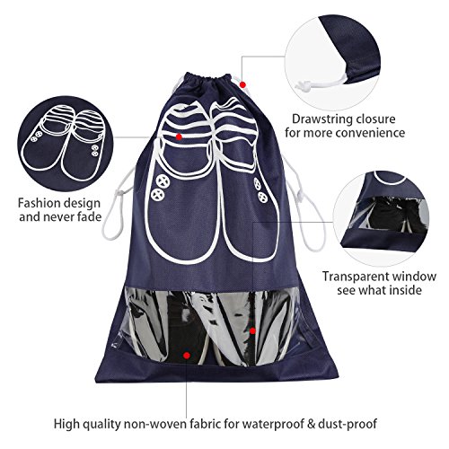 Bolsas para Zapatos,NEWSTYLE 10 Pack Bolsa Impermeable Telas no Tejidas con Ventana Transparente con Dibujar Cadena de Lazo para Botas, Tacón Alto, Zapatos y Sandalias (Azul & Azul Cielo)