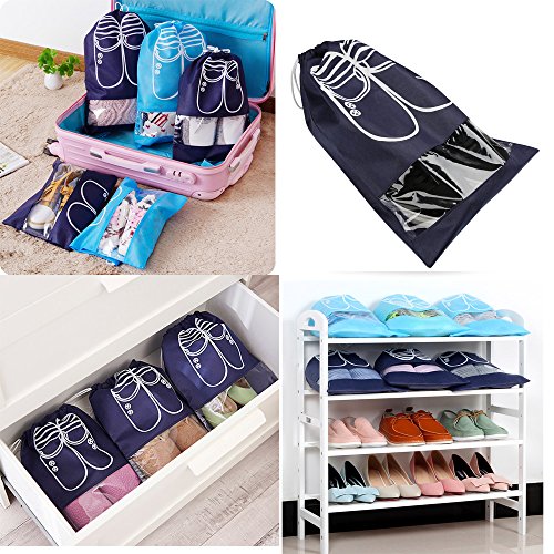Bolsas para Zapatos,NEWSTYLE 10 Pack Bolsa Impermeable Telas no Tejidas con Ventana Transparente con Dibujar Cadena de Lazo para Botas, Tacón Alto, Zapatos y Sandalias (Azul & Azul Cielo)