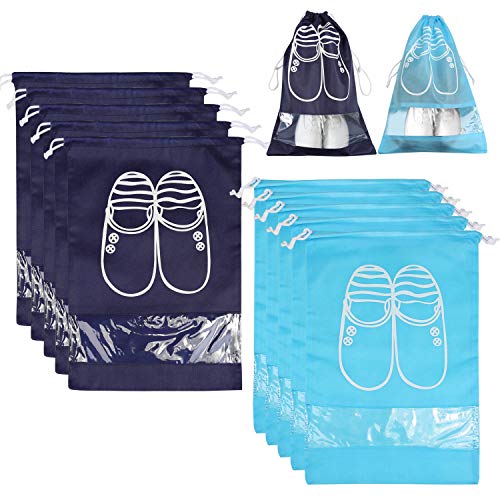 Bolsas para Zapatos,NEWSTYLE 10 Pack Bolsa Impermeable Telas no Tejidas con Ventana Transparente con Dibujar Cadena de Lazo para Botas, Tacón Alto, Zapatos y Sandalias (Azul & Azul Cielo)