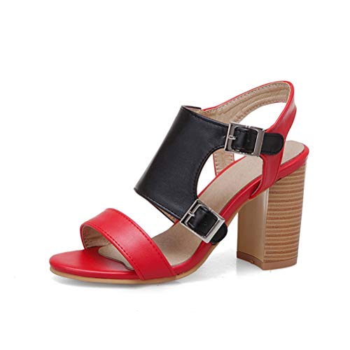 Bombas De Tacón Cuadrado para Mujer Calzado De Verano De Tacón Alto Peep-Toe Slingback Calzado Fiesta Boda Oficina Damas Tobillo Hebilla Correa Sandalias