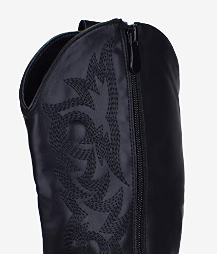 BOSANOVA Bota campera Negra Estilo Cowboy con tacón para Mujer | Detalle de Cosido Decorativo en la caña y Cierre con Cremallera | Negro 40