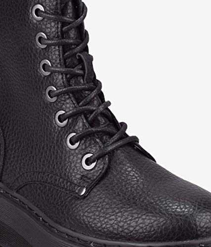 BOSANOVA Botas Militares Negras con Plataforma XXL de Goma Rayada y Cordones hasta la Parte Superior. Cierre con Cremallera Interior para Mujer. Negro 38