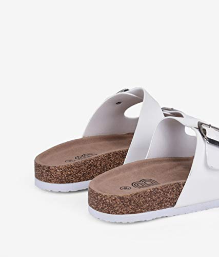 BOSANOVA Sandalias Camel Planas Tipo Bio para Mujer Blanco 37