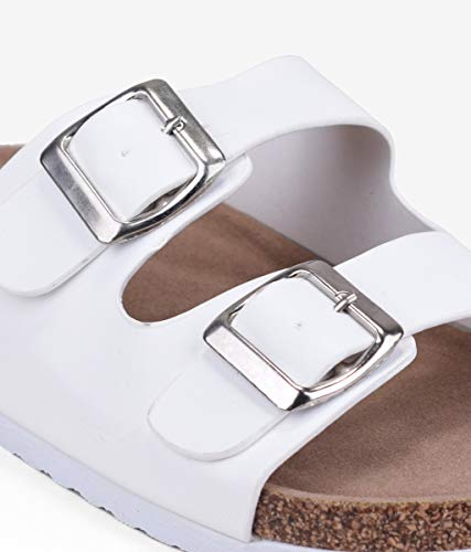 BOSANOVA Sandalias Camel Planas Tipo Bio para Mujer Blanco 37