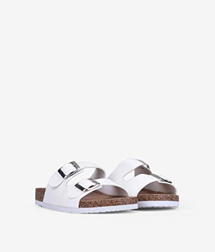 BOSANOVA Sandalias Camel Planas Tipo Bio para Mujer Blanco 37