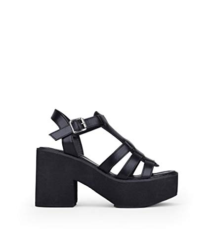 BOSANOVA Sandalias cangrejeras Negra con Plataforma para Mujer Negro 39