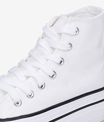 BOSANOVA Zapatillas Blancas Abotinadas con Plataforma y Cordones para Mujer | Blanco 37