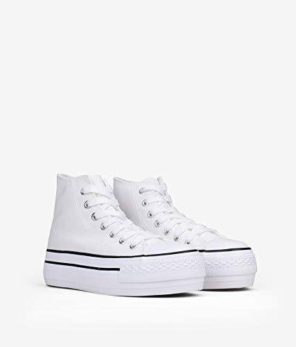 BOSANOVA Zapatillas Blancas Abotinadas con Plataforma y Cordones para Mujer | Blanco 38