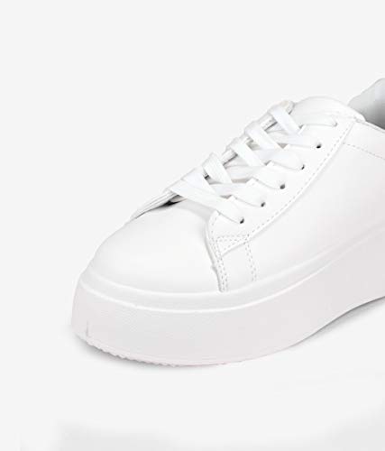 BOSANOVA Zapatillas Blancas con Plataforma 5 cm y Cordones para Mujer | Bambas Total Look Blanco. Blanco 39 (Calzan pequeñas)
