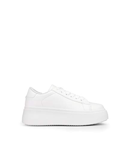 BOSANOVA Zapatillas Blancas con Plataforma 5 cm y Cordones para Mujer | Bambas Total Look Blanco. Blanco 39 (Calzan pequeñas)