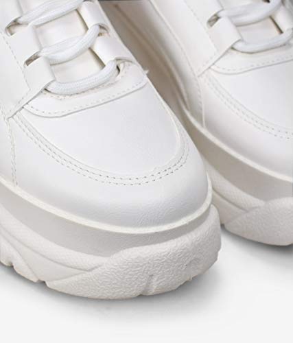 BOSANOVA Zapatillas con Plataforma Maxi de Piel Vegana para Mujer | Cierre con Cordones. Blanco 36