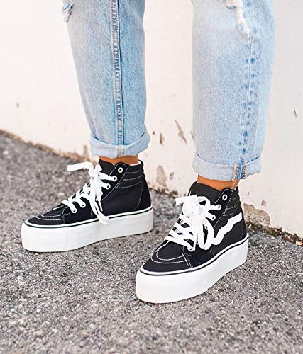 BOSANOVA Zapatillas Negras Abotinadas con Plataforma confeccionadas en Material Textil Negro con Detalle de Fina Linea a Contraste. Cierre con Cordones. Negro 40