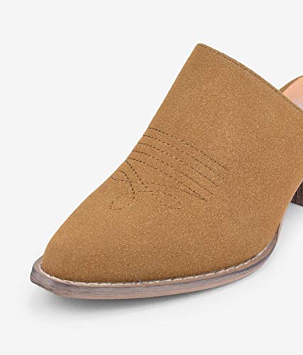 BOSANOVA Zuecos Estilo Cowboy en Material de Antelina con Detalle de Cosido al Tono y Suela Efecto Madera de 6'8 cm. Sin Cierre. Vison 38