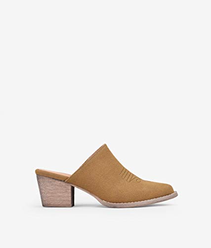 BOSANOVA Zuecos Estilo Cowboy en Material de Antelina con Detalle de Cosido al Tono y Suela Efecto Madera de 6'8 cm. Sin Cierre. Vison 38