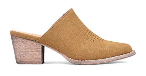 BOSANOVA Zuecos Estilo Cowboy en Material de Antelina con Detalle de Cosido al Tono y Suela Efecto Madera de 6'8 cm. Sin Cierre. Vison 38