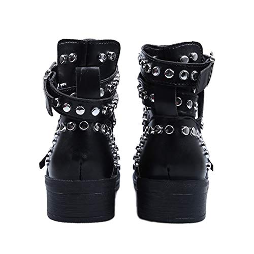 Bota Negra de Tobillo con Hebilla de Cinturón de Moda para Mujer TOPKEAL Botines con Remaches Estilo Punk para Jovencita