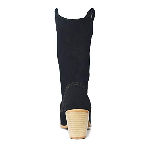 Bota Tejana Mujer Alta Ante Negro Valverde del Camino (40)