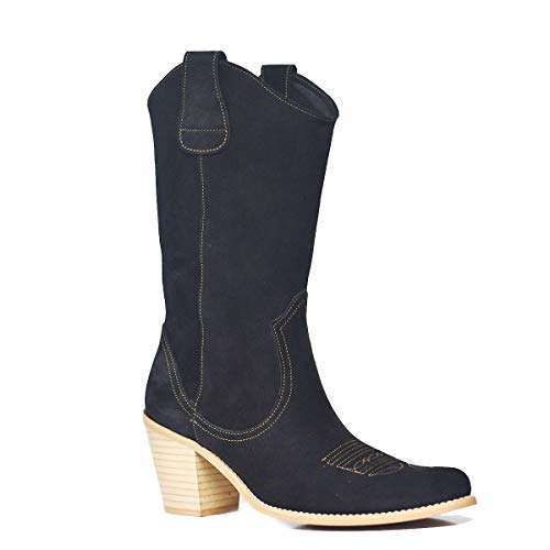 Bota Tejana Mujer Alta Ante Negro Valverde del Camino (40)