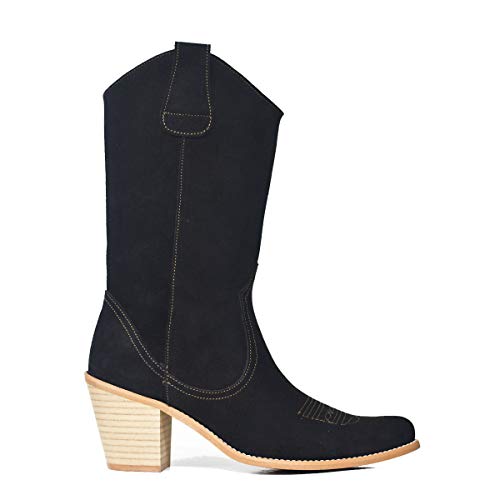 Bota Tejana Mujer Alta Ante Negro Valverde del Camino (40)