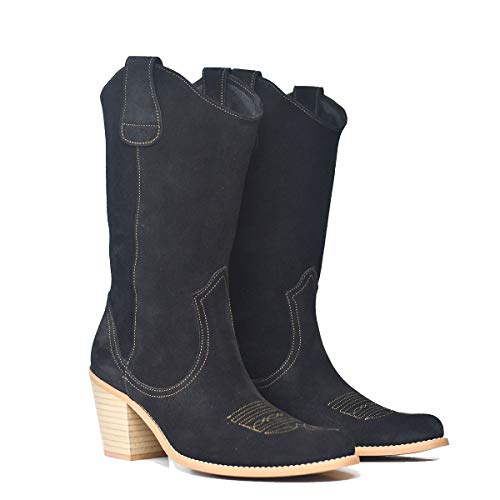 Bota Tejana Mujer Alta Ante Negro Valverde del Camino (40)