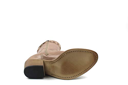 Bota Texano india para mujer, tallas grandes, de cabra beige con flecos Beige Size: 43 EU