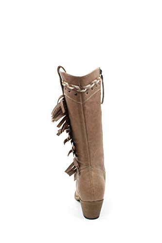 Bota Texano india para mujer, tallas grandes, de cabra beige con flecos Beige Size: 43 EU