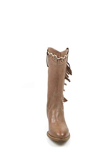 Bota Texano india para mujer, tallas grandes, de cabra beige con flecos Beige Size: 43 EU