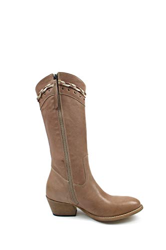 Bota Texano india para mujer, tallas grandes, de cabra beige con flecos Beige Size: 43 EU