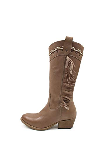 Bota Texano india para mujer, tallas grandes, de cabra beige con flecos Beige Size: 43 EU