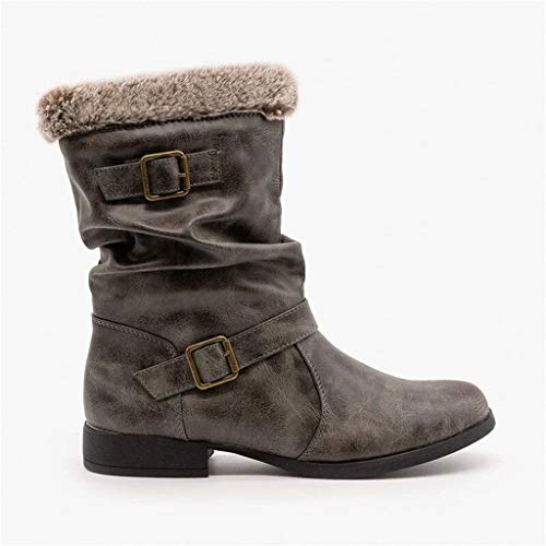 Botas Altas Invierno Mujer, Botas de Nieve Caña Ancha Zapatos Mujer Cuña Planos Sintética Peluche Jinete Bajo Cómodos Peludas Calentitas 2020